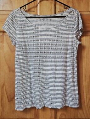 LOFT White and Black Polka Dot Stripe Short Sleeve Scoop-Neck Tee